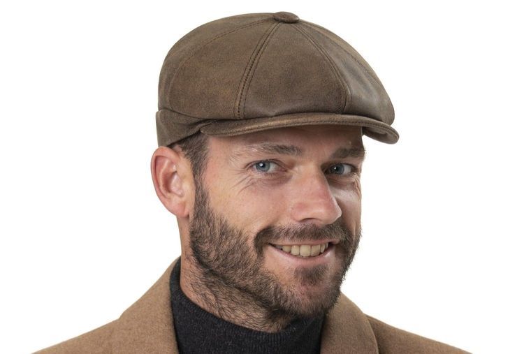 Braune Herren-Flatcap aus Leder Braune Herren-Flatcap aus Leder