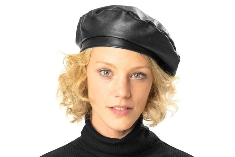 Schwarze Damen-Baskenmütze aus Leder Schwarze Damen-Baskenmütze aus Leder